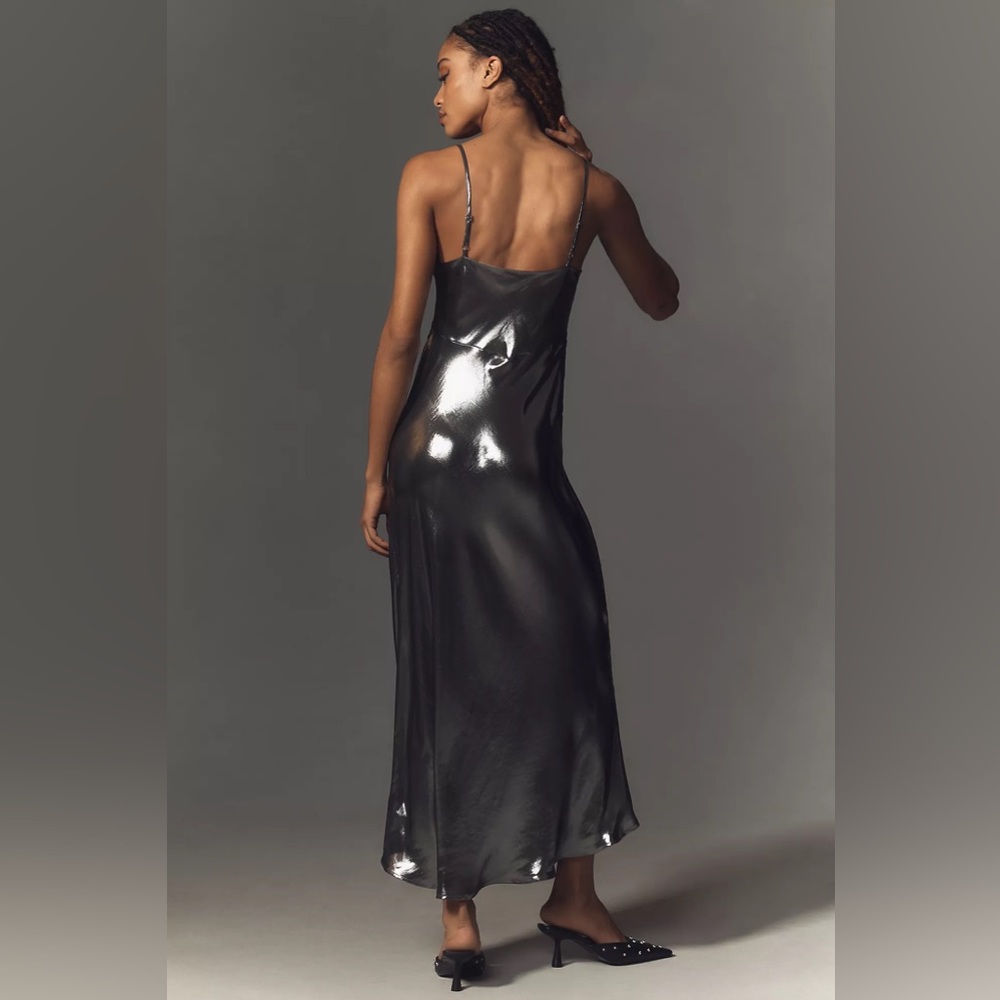 ❤️🤍💙 SALE❗️ Anthropologie Metallic Silver Midi Dress - Picture 4 of 5